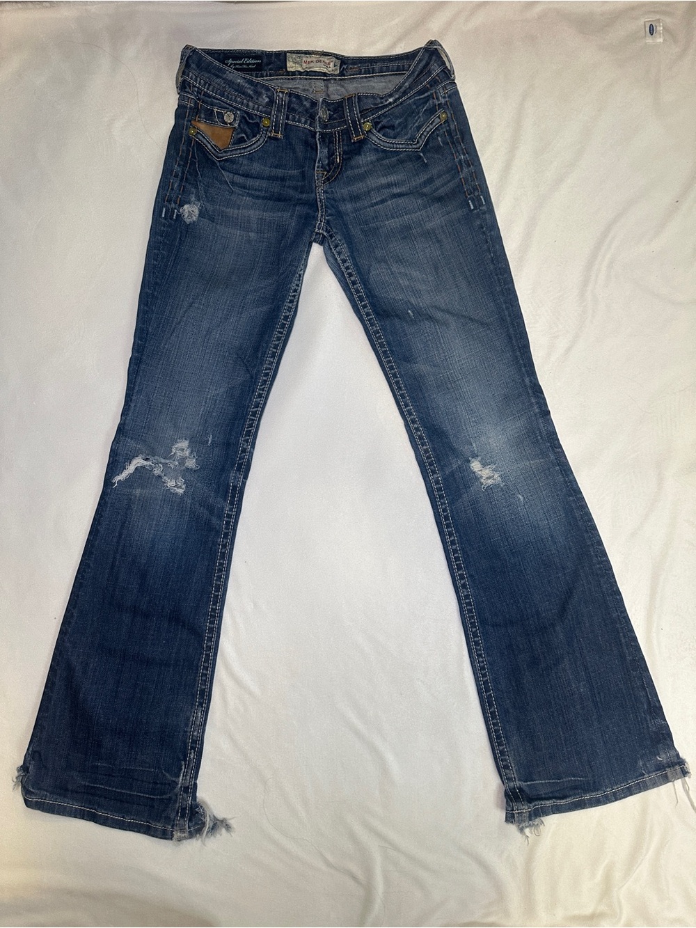 MEK Denim Special Edition Y2K Low Rise Distressed Flare Jeans Size 27